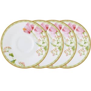 Poppy Place 6 in. (White and Pink) Porcelain Saucers, (Set of 4)