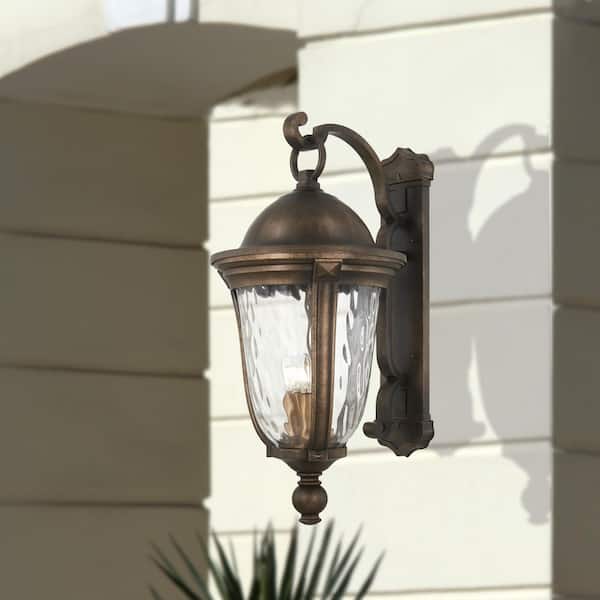 Havenwood 5-Light Tauira Bronze and Alder Silver Hardwired Outdoor Wall Lantern Sconce with Clear Hammered Glass