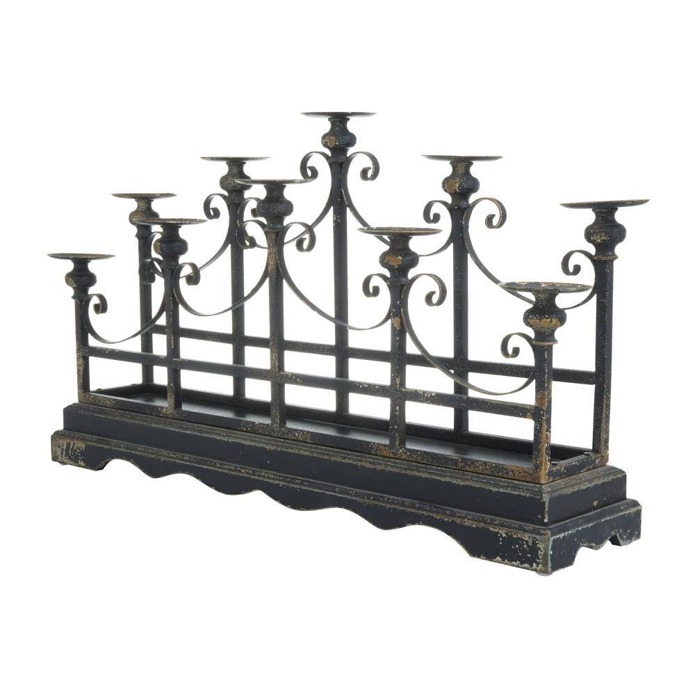 Vintage-Inspired Distressed Black Iron 8" Tabletop Candelabra