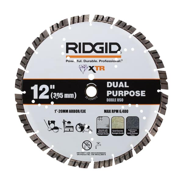RIDGID 12 in. Masonry XTR Dual Purpose Cutting Segmented Rim Walk-Behind Diamond Saw Blade