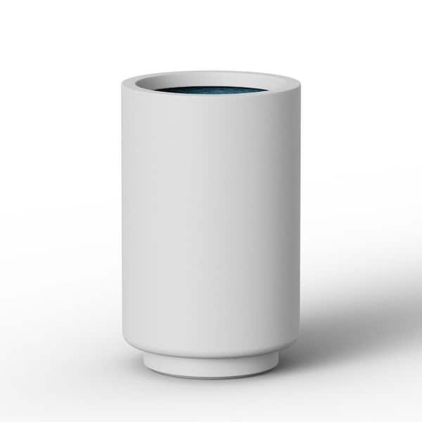 20 in.H Tall Cylindrical Planter, Large Round Flower Plant Pots with Drainage Hole, Made with Concrete, Pearl White