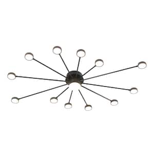 48 in. Sputnik Black Integrated LED Dimmable Flush Mount Ceiling Light for Living Room Loft 3000K Warm Light