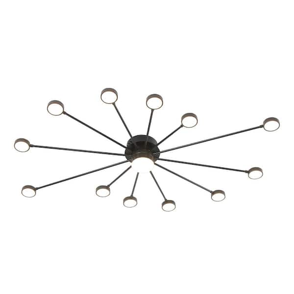 UMEILUCE 48 in. Sputnik Black Integrated LED Dimmable Flush Mount Ceiling Light for Living Room Loft 3000K Warm Light
