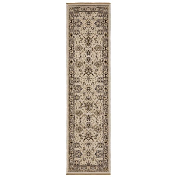 Amara 2 ft. x 10 ft. Beige/Grey Oriental Area Rug