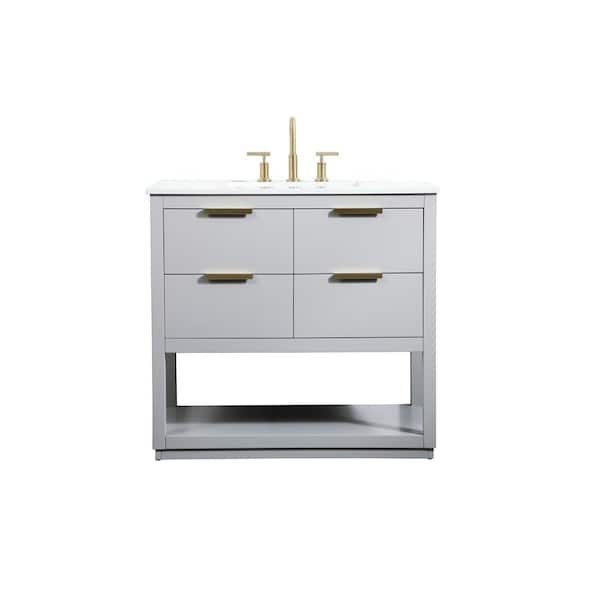 Unbranded Timeless Home 36 in. W Single Bath Vanity in Grey with Engineered Stone Vanity Top in Calacatta with White Basin