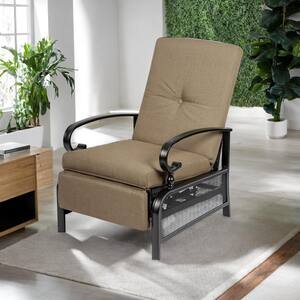 Metal Outdoor Recliner Lounge Chair with Beige Cushion