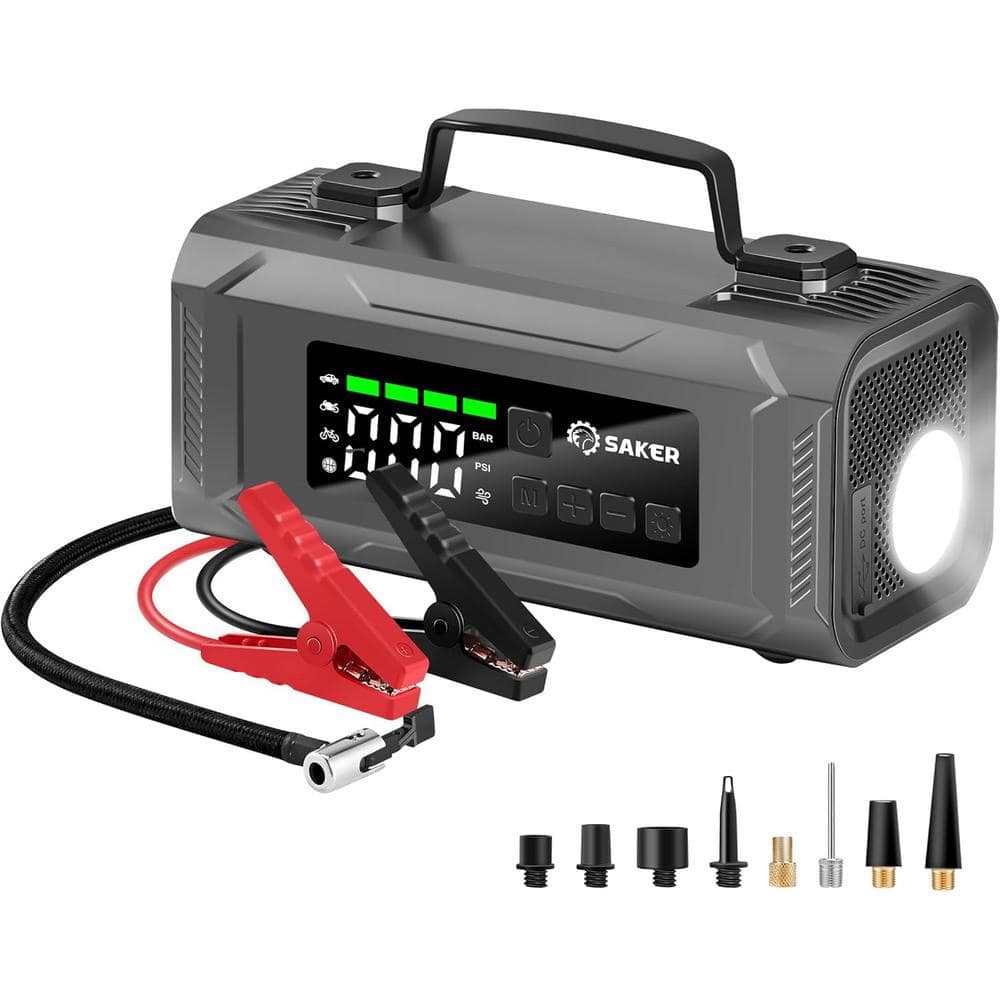 Jump Starters-Tire Inflator Portable Air Compressor1500A Battery Pack:10400