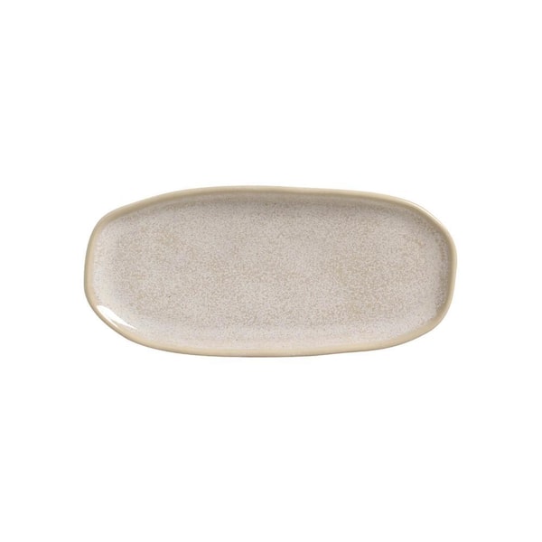 9.06 in. Latte Beige Stoneware Shallow Oval Platter Organic (Set of 4)
