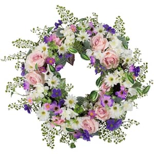 24 in. Mixed Floral and Fern Artificial Spring Wreath