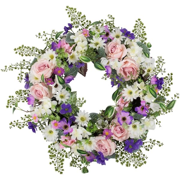 Northlight 24 in. Mixed Floral and Fern Artificial Spring Wreath