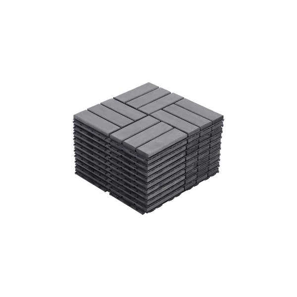 Otryad 10-Piece Interlocking Deck Tiles, 12 in. x 12 in. Square Acacia Hardwood Checker Pattern Outdoor Flooring Tiles (Gray)