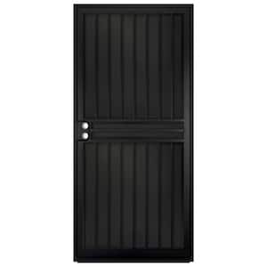 36 in. x 80 in. Guardian Black Surface Mount Outswing Steel Security Door with Black Perforated Aluminum Screen