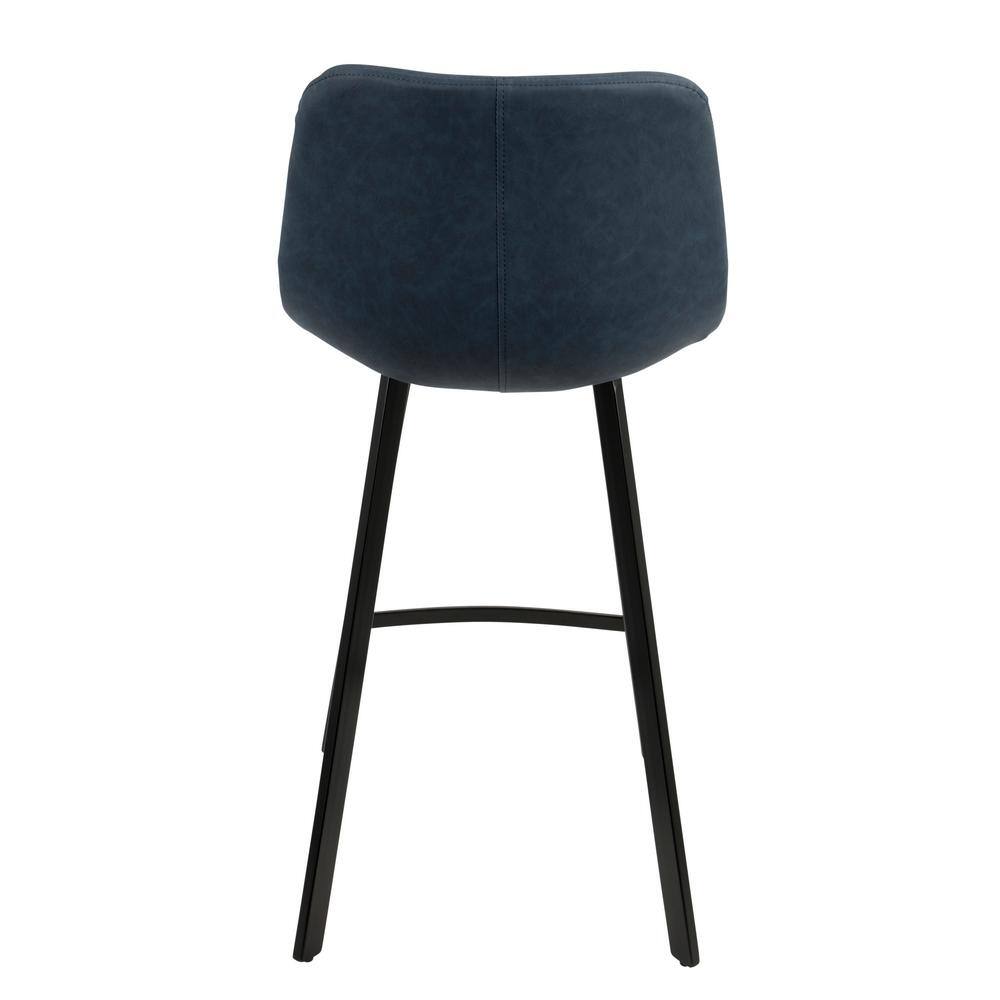 Contemporary Blue Faux Leather and Black Metal Counter Stool, Set of 2