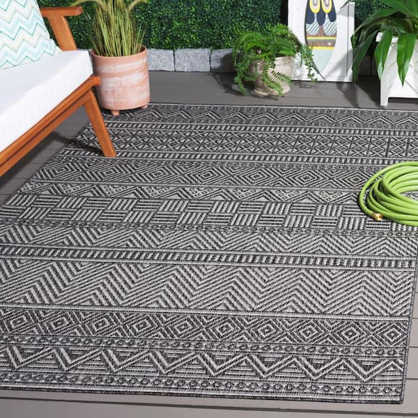 Beach House Charcoal/Gray 9 ft. x 12 ft. Geometric Striped Indoor/Outdoor Area Rug