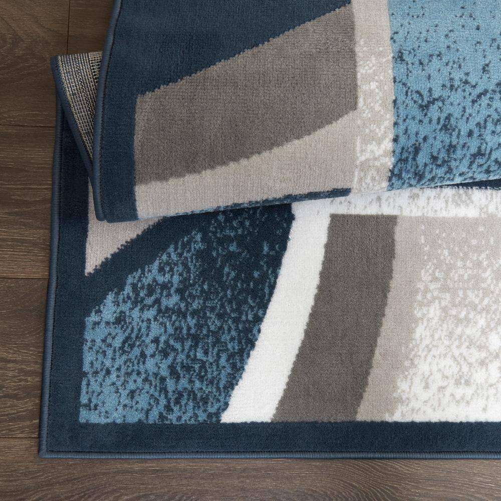 Blue and Gray Abstract Border Area Rug, 7'8"x10'7"