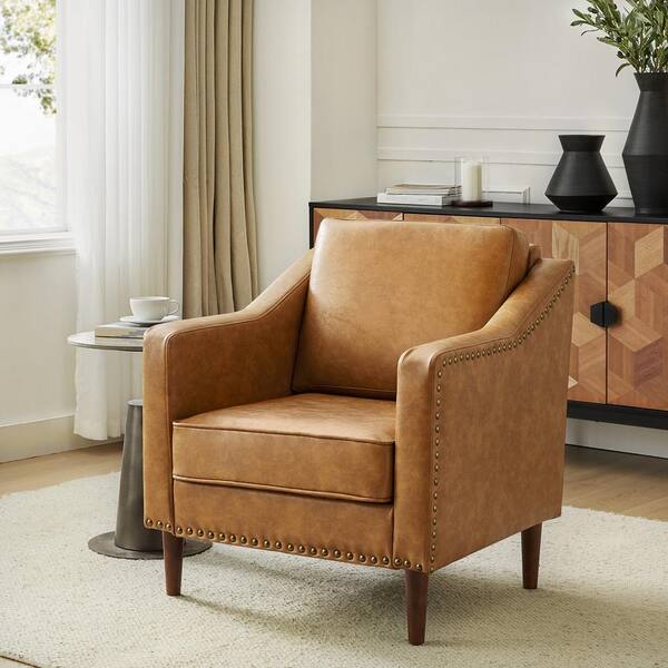 JAYDEN CREATION Celio Vegan Leather Camel Armchair with