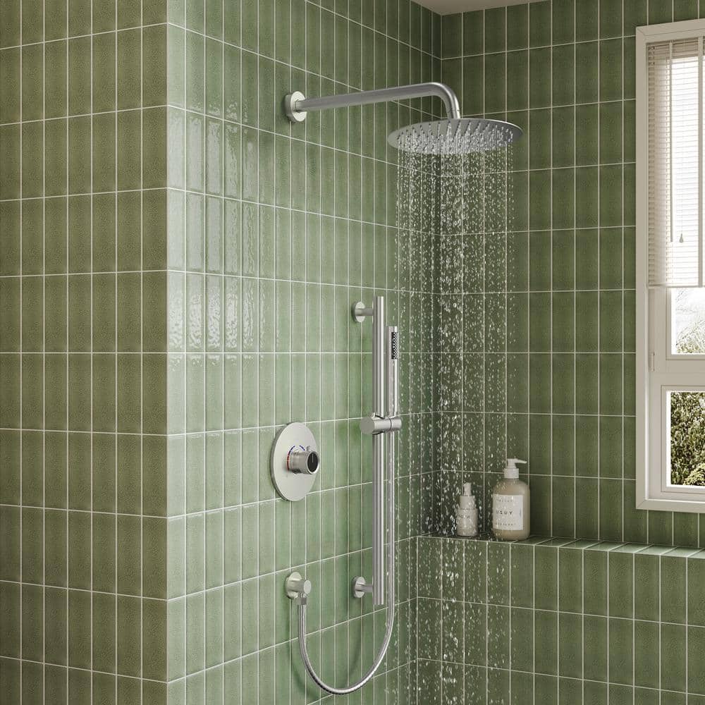 10" Brushed Nickel Adjustable Rainfall Shower System with Handheld