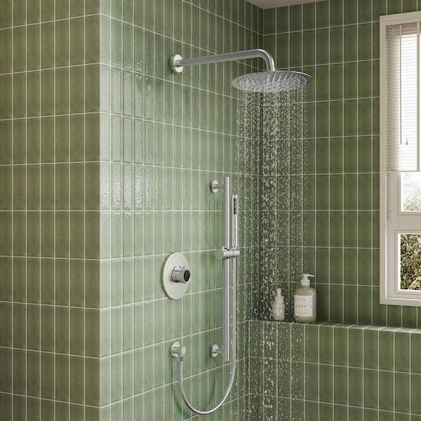 Single-Handle Rain 2-Spray Square 10 in. Dual Shower Head Fixed and Handheld Shower Head 2.5 GPM in Brushed Nickel