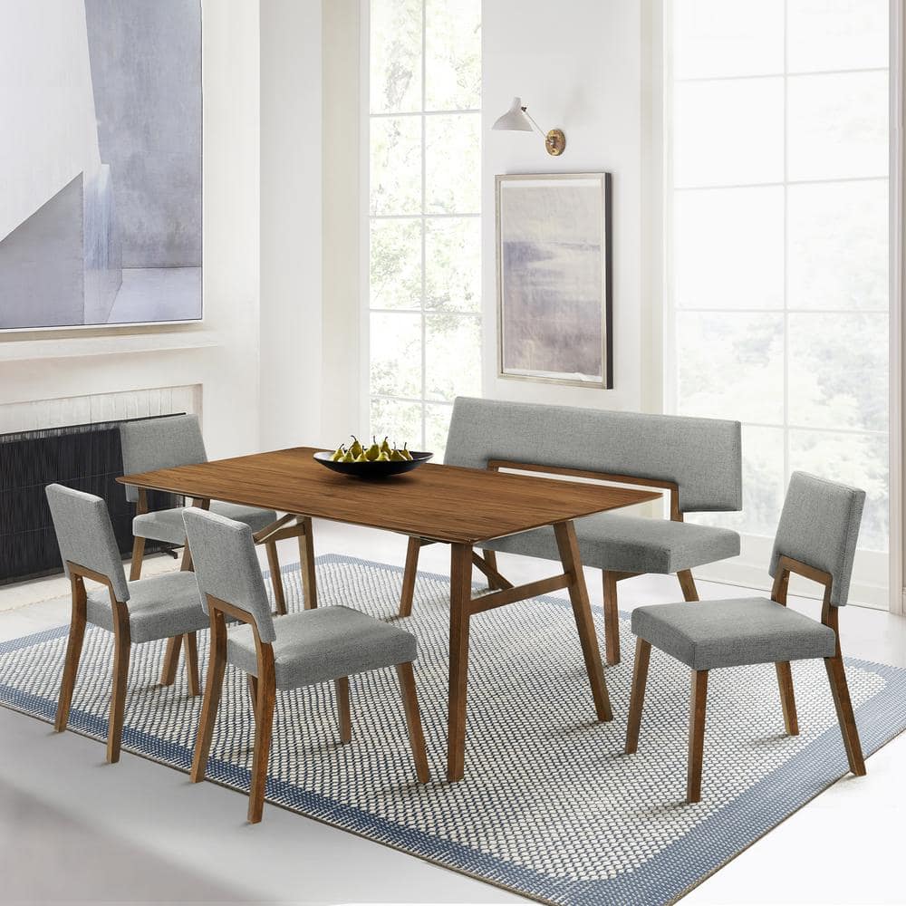 Walnut Finish Charcoal Fabric Upholstered Wood Dining Chairs - Set of 2