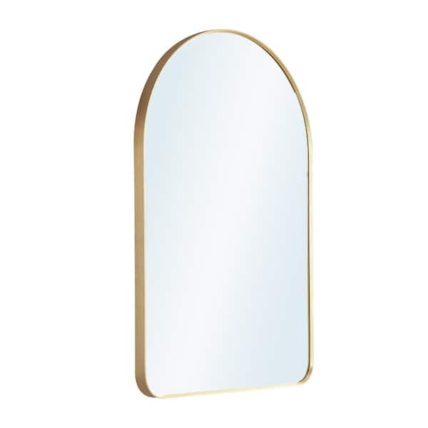 Bella 24 in. W x 36 in H Arch Anodized Aluminum Framed Bathroom Vanity Mirror in Brushed Gold