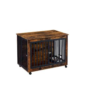 Dog Crate Side Table With Feeding Bowl, Wheels, 3-Doors, Flip-Up Top Opening for Small to Medium Dog