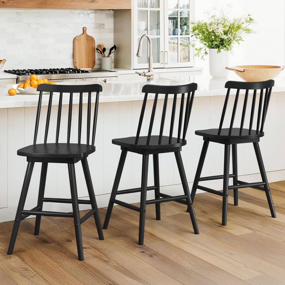 Windsor 24 in. Black Swivel Counter Stools Solid Wood Counter Height Bar Stools Set of 3 price history on PriceWatchPro