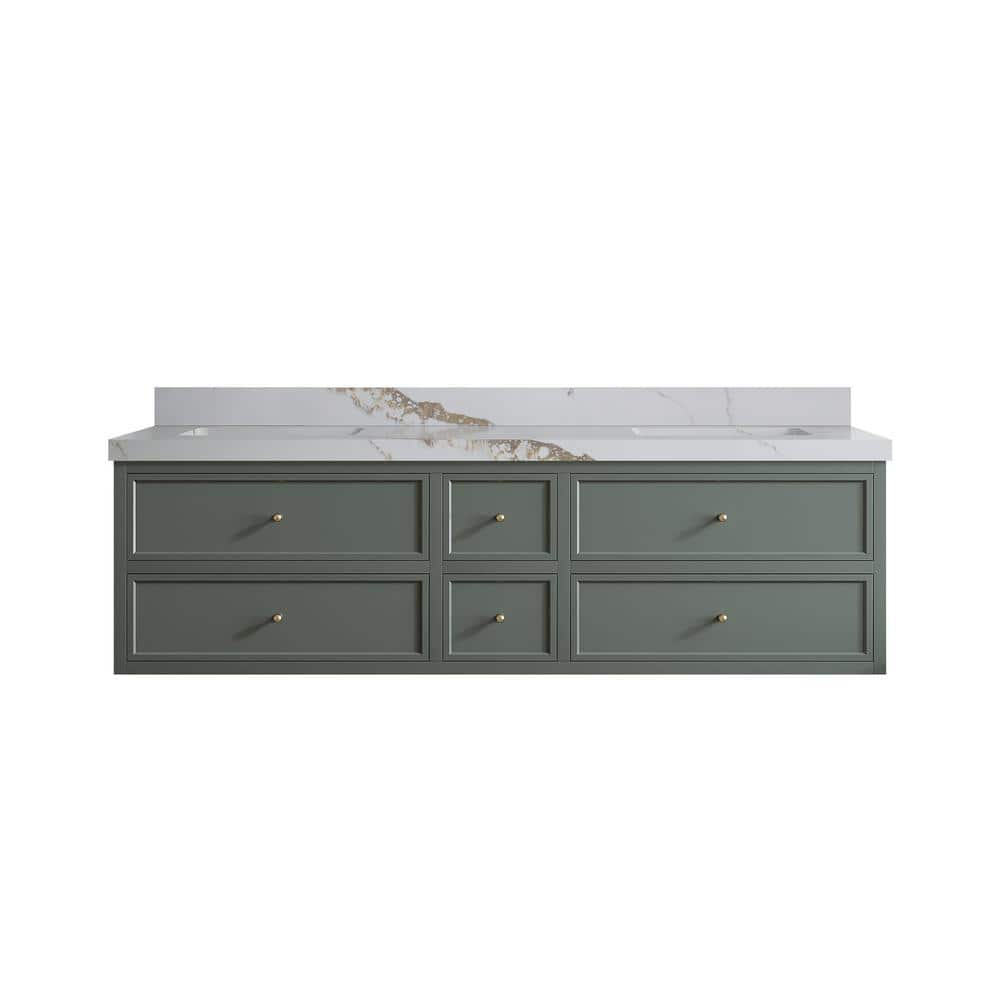 Roswell 72 in. W x 22 in. D x 36 in. H Double Sink Bath Vanity in Pewter Green with 2 in. Calacatta Gold qt. Top price history on PriceWatchPro