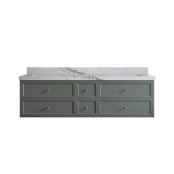 Willow Collections Roswell 72 in. W x 22 in. D x 36 in. H Double Sink Bath Vanity in Pewter Green with 2 in. Calacatta Gold qt. Top