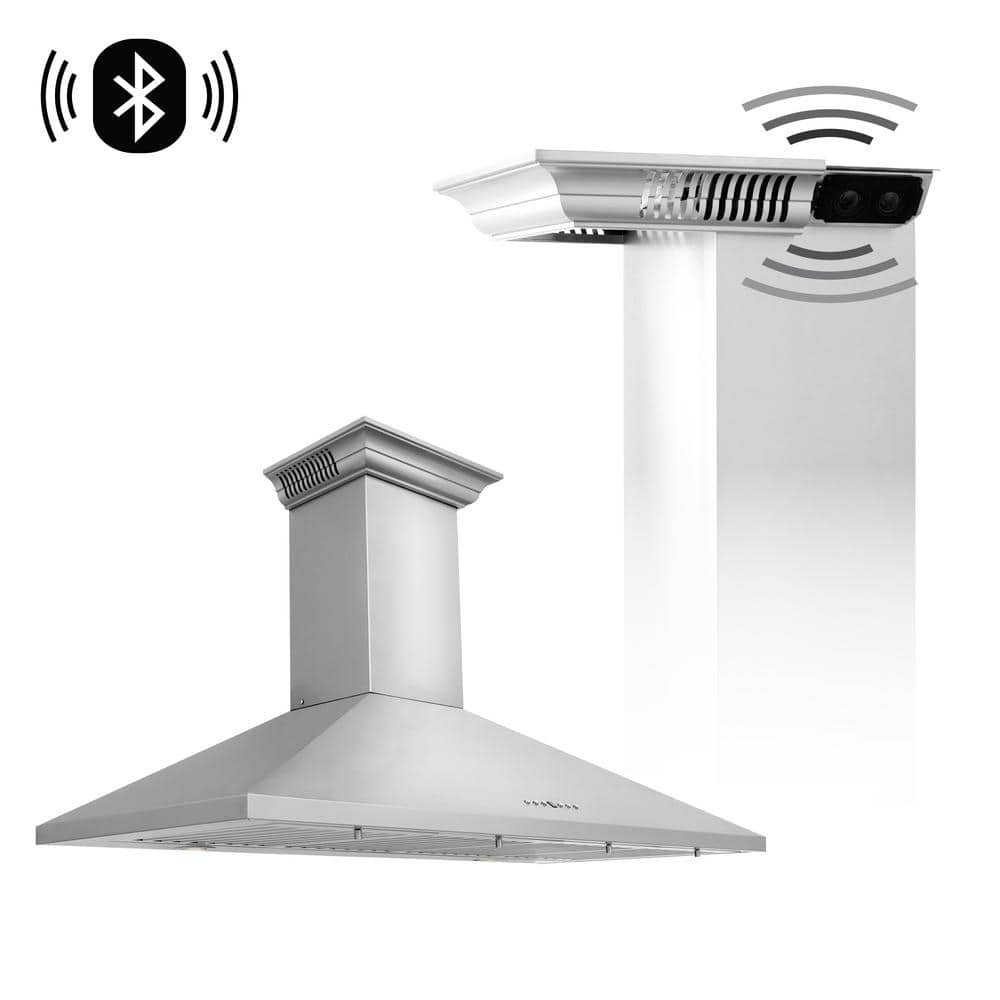 ZLINE Kitchen and Bath 42 in. 400 CFM Ducted Vent Wall Mount Range Hood in Stainless Steel with Built-in CrownSound Bluetooth Speakers, Brushed 430 Stainless Steel