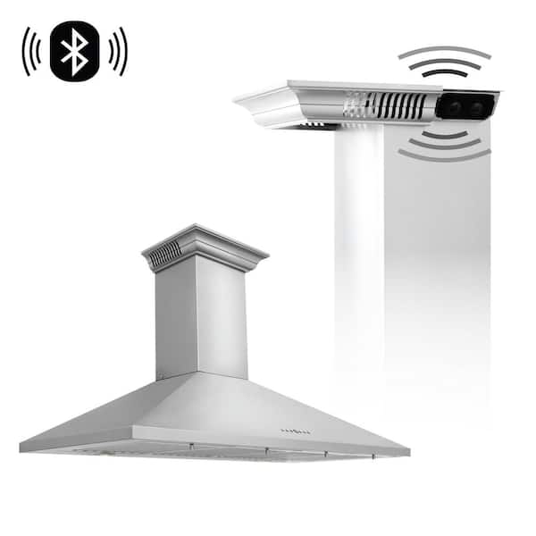 ZLINE Kitchen and Bath 42 in. 400 CFM Ducted Vent Wall Mount Range Hood in Stainless Steel with Built-in CrownSound Bluetooth Speakers