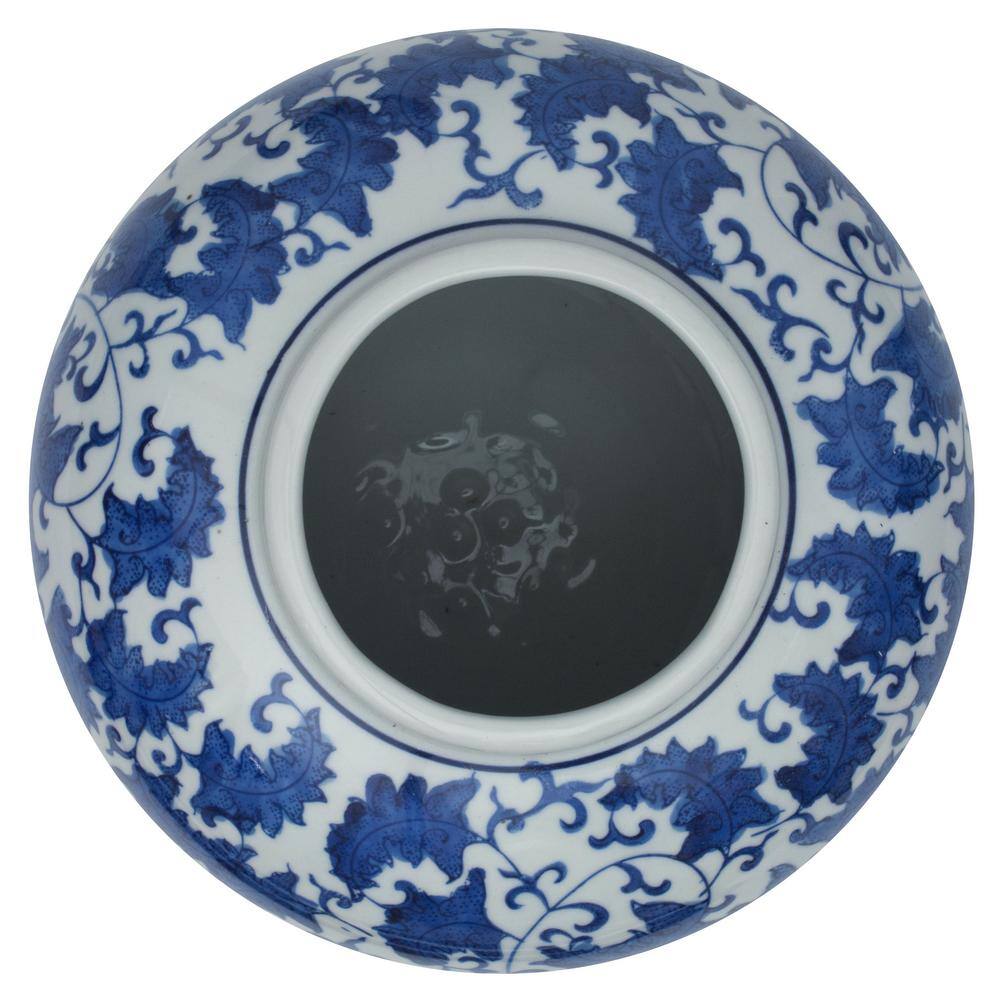 10" Blue and White Porcelain Floral Ginger Jar