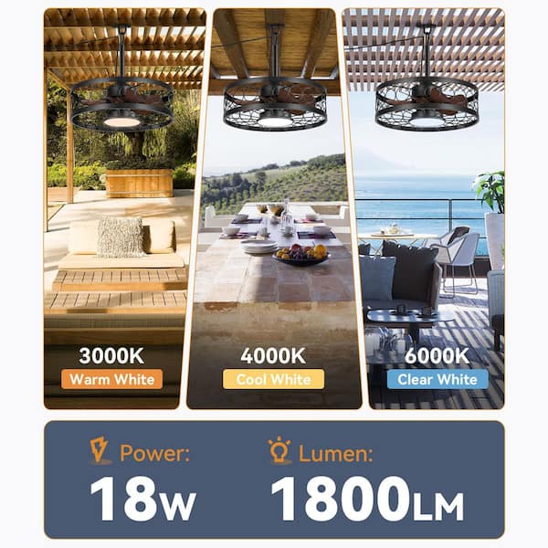 20 in. Outdoor Brown 3-Color LED 6-Speed Waterproof Downrod Mount Ceiling Fan with Lights and Remote for Porches, Patios