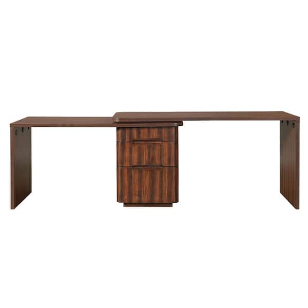 Polibi 90 in. L Shaped Walnut color MDF Wood 360° Wood Rotating
