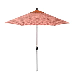 9 ft. Bronze Aluminum Market Patio Umbrella with Crank Lift and Push-Button Tilt in Marquee Peach Pacifica Premium