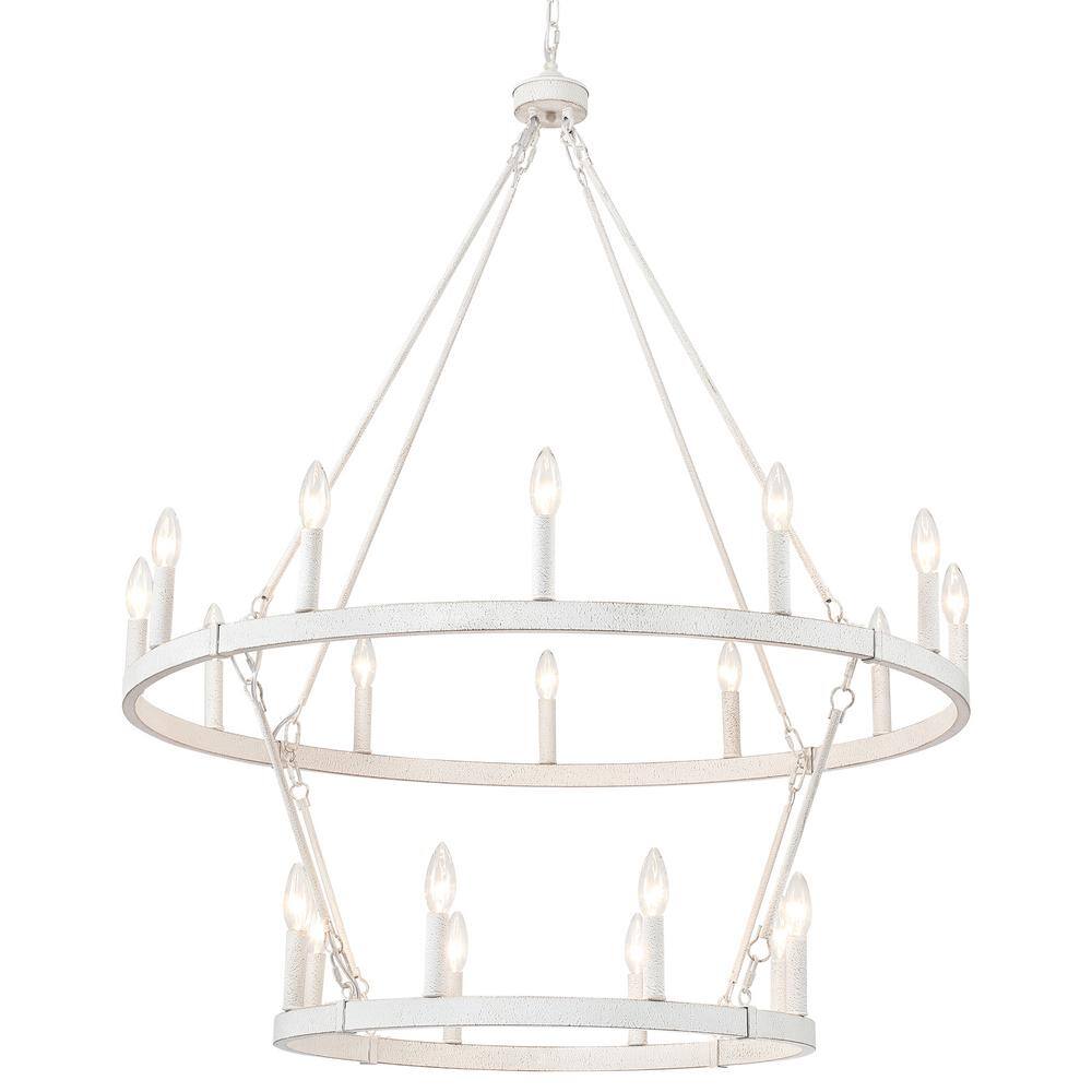 LWYTJO Wiam 40 in. 20 Light White 2-Tiers Candle Style Dimmable ...