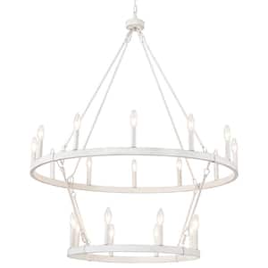 Wiam 40 in. 20 Light White 2-Tiers Candle Style Dimmable Farmhouse Wagon Wheel Chandelier for Entryway Living Room Foyer