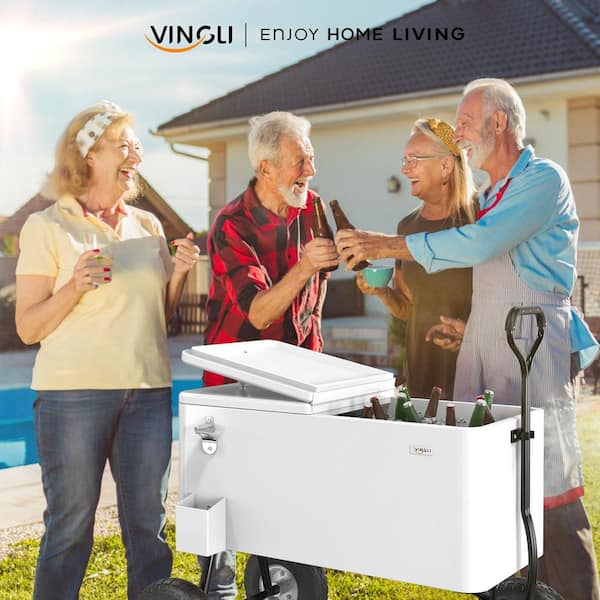 VINGLI 80 qt. Wagon Rolling Cooler Ice Chest with Long Handle and