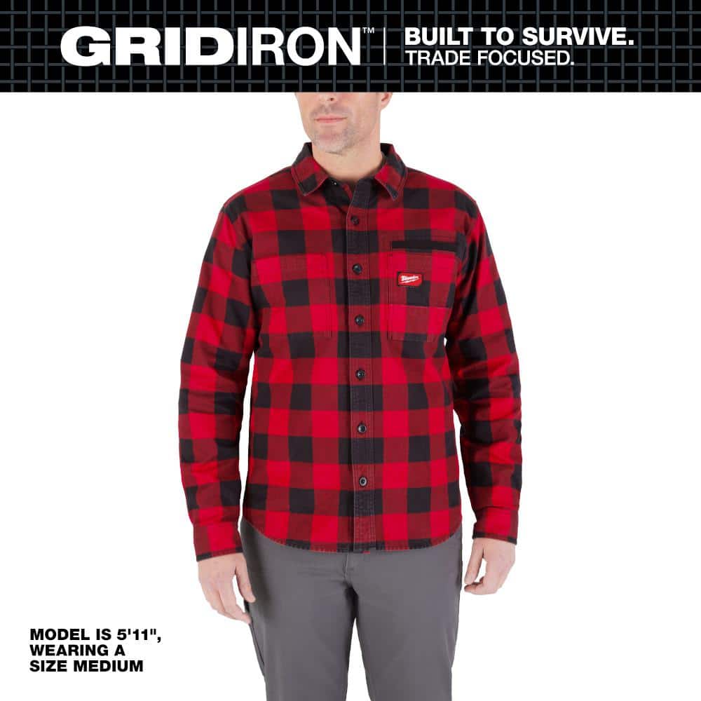 Milwaukee Men's Red X-Large GRIDIRON Flannel Shirt M551R-XL - The