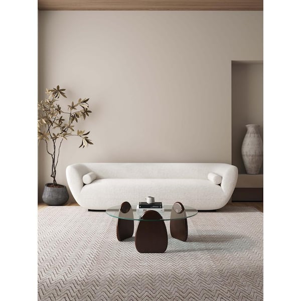 Manhattan Comfort Artesia 35.43 in. Modern Dark Walnut Round Tempered Glass Top Coffee Table