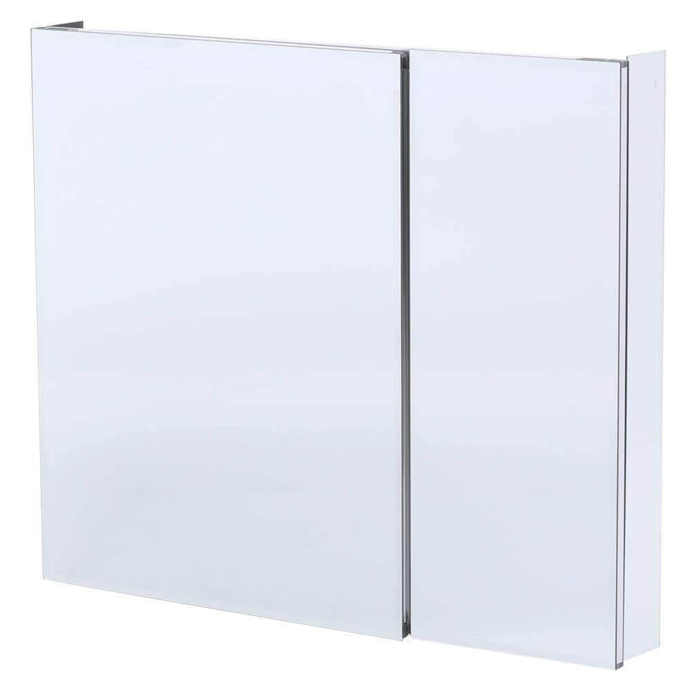 36 in. W x 30 in. H Frameless Recessed or Surface-Mount Bi-View Bathroom Medicine Cabinet with Beveled Mirror