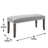 Bench dimensions with measurement arrows showing 19in height, 16in depth, and 42in width.