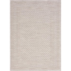 Wyatt Ivory 7 ft. 10 in. x 8 ft. 10 in. Geometric Bordered High-Low P.E.T Yarn Indoor/Outdoor Area Rug