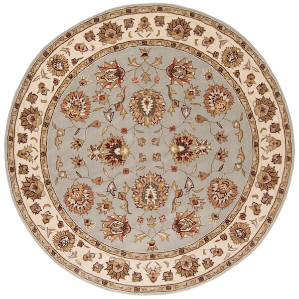 Total Performance 8 ft. x 8 ft. Light Blue/Ivory Floral Border Round Area Rug