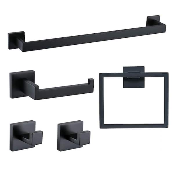 Cesicia High-quality Wall Mounted 5 -Piece Bath Hardware Set with Mounting Hardware in Matte Black
