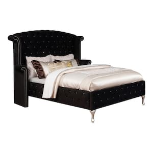 Nealyn Black Wood Frame Queen Platform Bed with Wingback