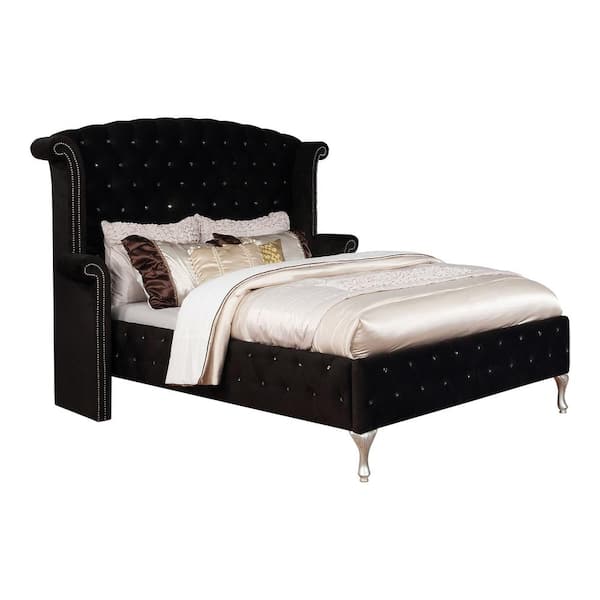 Furniture of America Nealyn Black Wood Frame Queen Platform Bed with Wingback