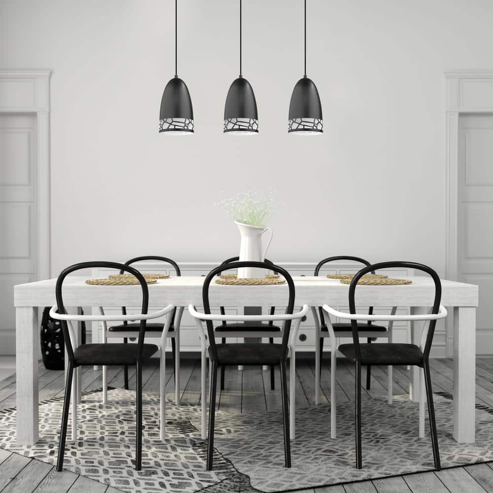 Savignano Matte Black and White 3-Light Pendant