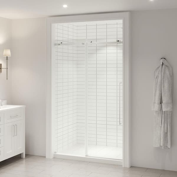 Selby 47 3/16 in. - 48 in. W x 74 in. H Alcove Sliding Frameless Shower Door in Satin Nickel Finish