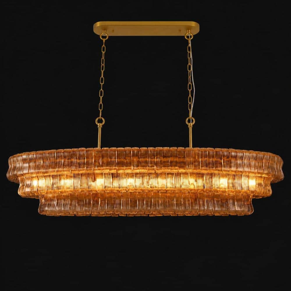 54 in. 8-Light Dimmable Brass Oval Kitchen Island Chandelier with 3-Tier Amber Glass, for Dining Room, Bedroom, Foyer price history on PriceWatchPro