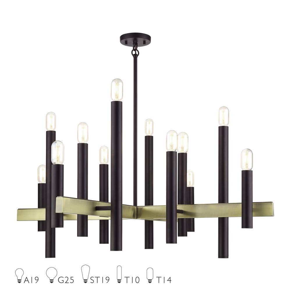 Helsinki 12-Light Bronze and Antique Brass Chandelier